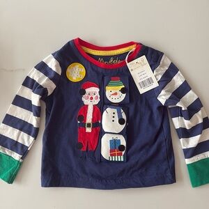 Mini Boden NWT Christmas flip book shirt 3-6 months festive holiday shirt Santa